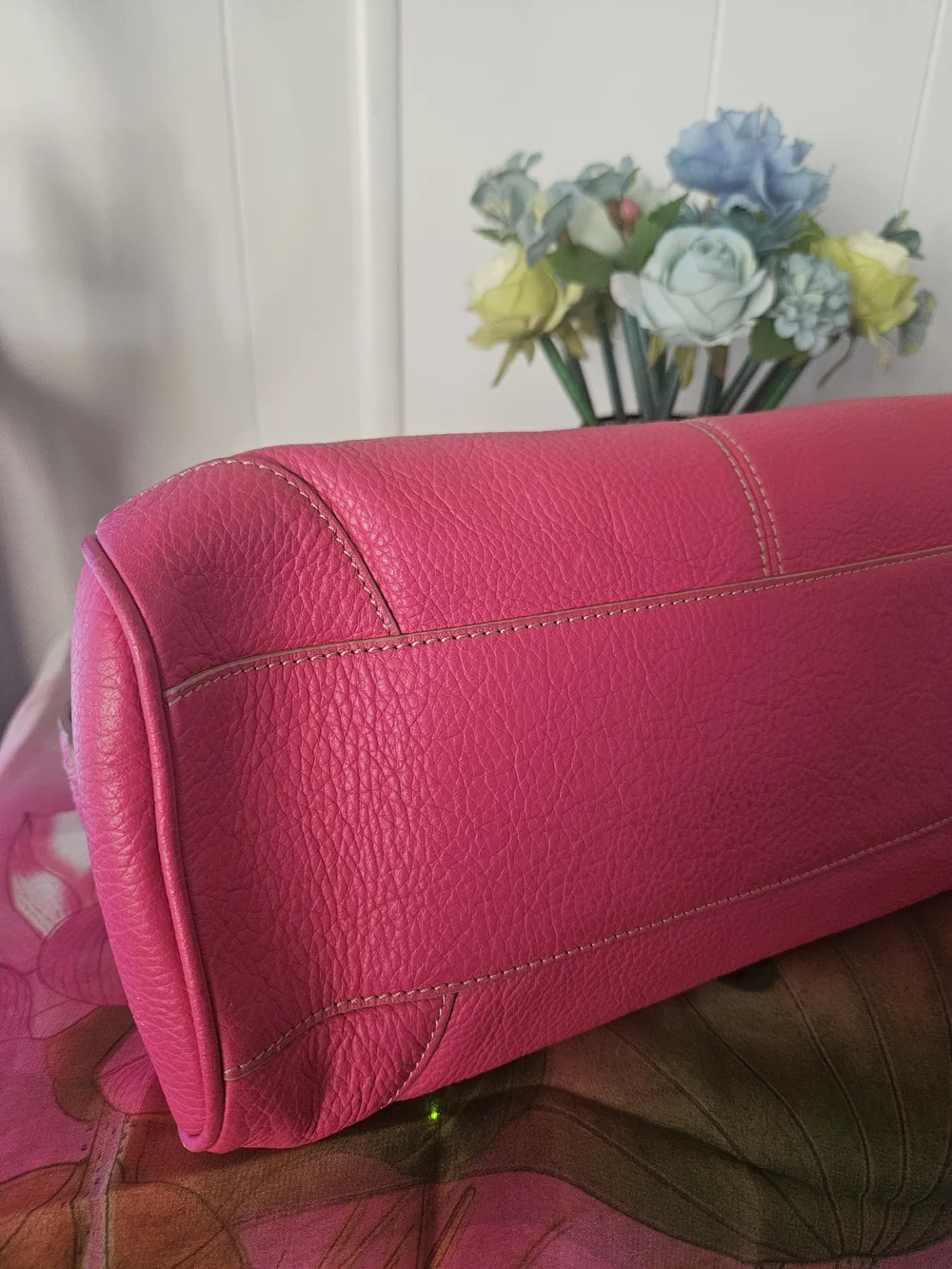 Etienne Aigner Fuchsia Pink Pebble Leather Satchel Handbag